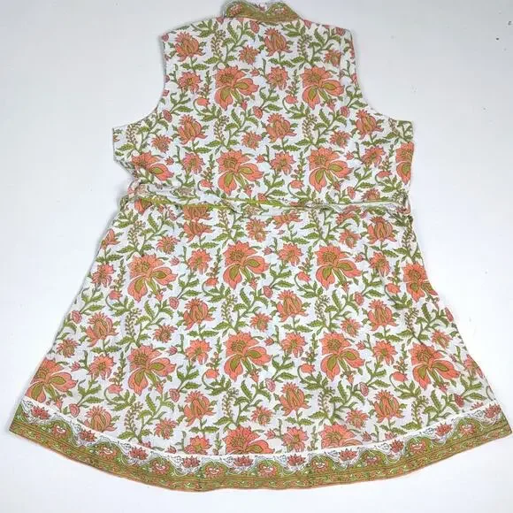 Sue Sartor Sleeveless Mini Flounce Green Orange Paisley Womens XL Preppy - Picture 3 of 9